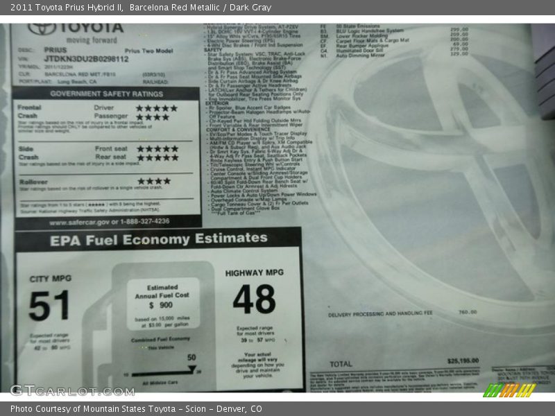 Barcelona Red Metallic / Dark Gray 2011 Toyota Prius Hybrid II