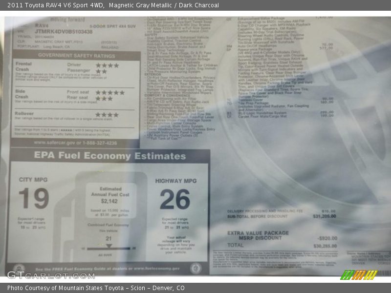  2011 RAV4 V6 Sport 4WD Window Sticker