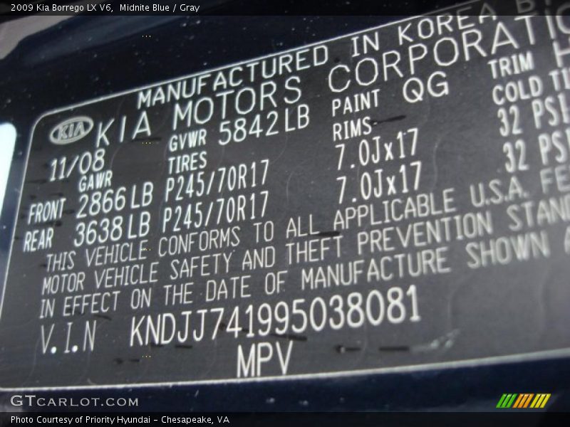 Midnite Blue / Gray 2009 Kia Borrego LX V6