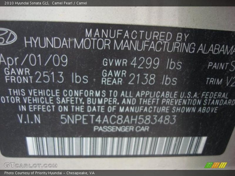 Camel Pearl / Camel 2010 Hyundai Sonata GLS