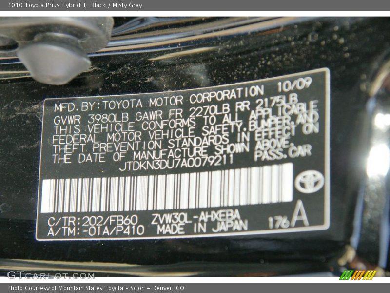 Black / Misty Gray 2010 Toyota Prius Hybrid II