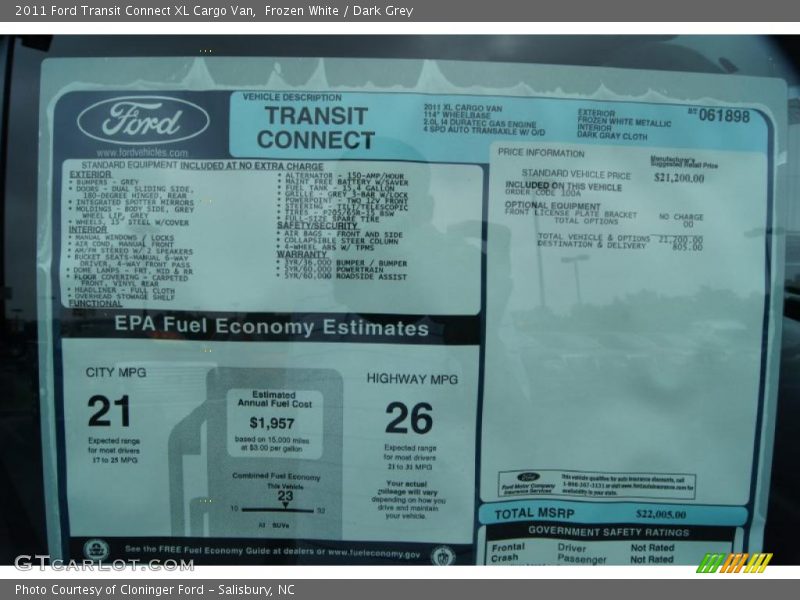 Frozen White / Dark Grey 2011 Ford Transit Connect XL Cargo Van