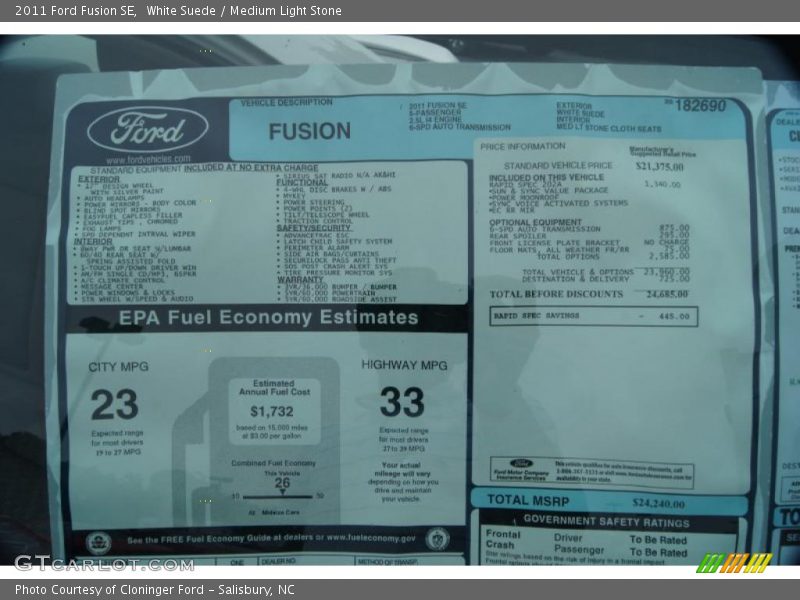 White Suede / Medium Light Stone 2011 Ford Fusion SE