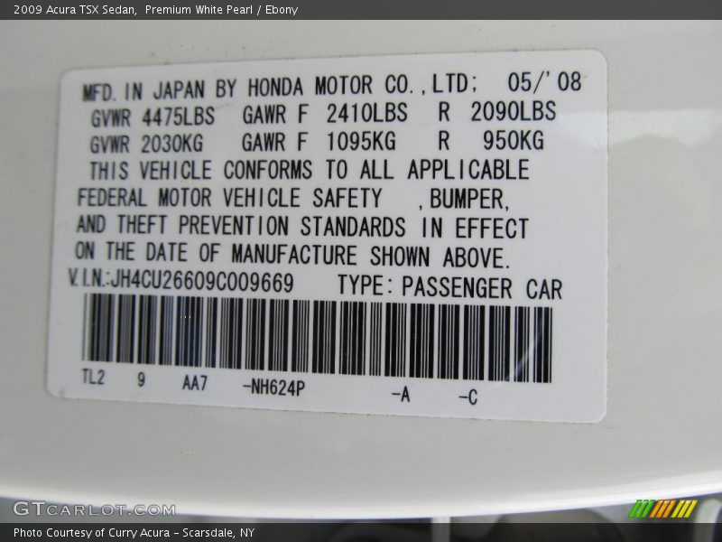 Premium White Pearl / Ebony 2009 Acura TSX Sedan