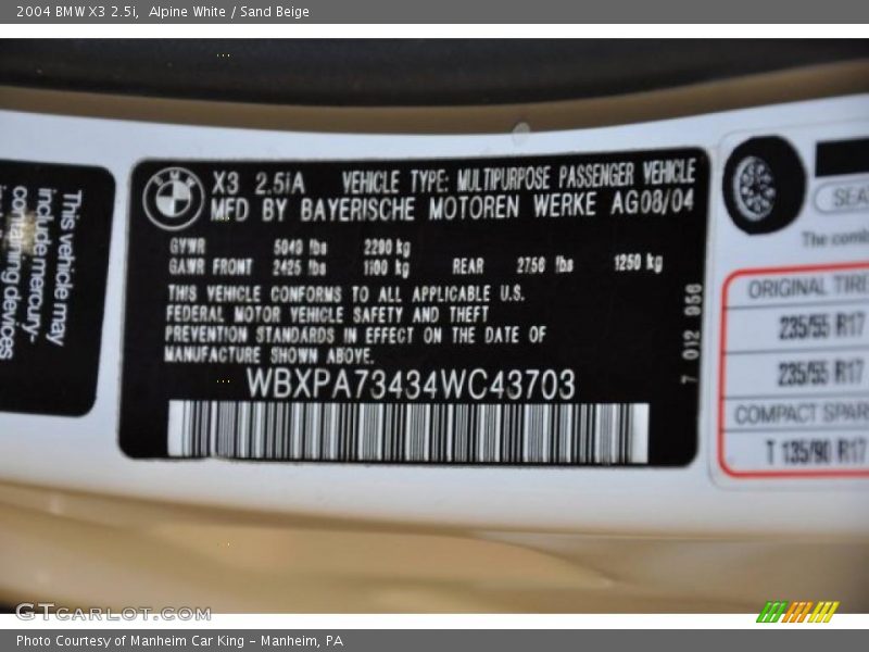 Alpine White / Sand Beige 2004 BMW X3 2.5i
