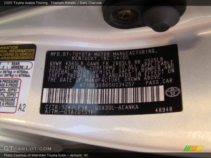 Titanium Metallic / Dark Charcoal 2005 Toyota Avalon Touring