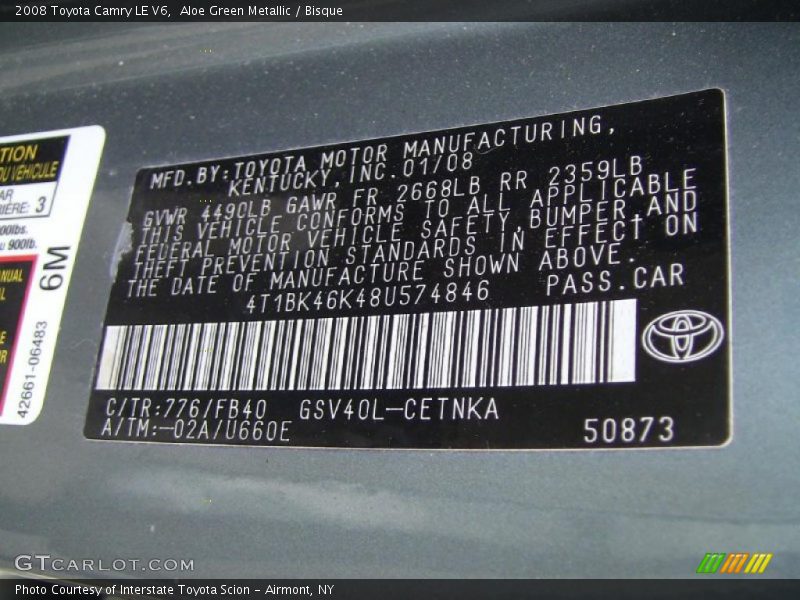 Aloe Green Metallic / Bisque 2008 Toyota Camry LE V6