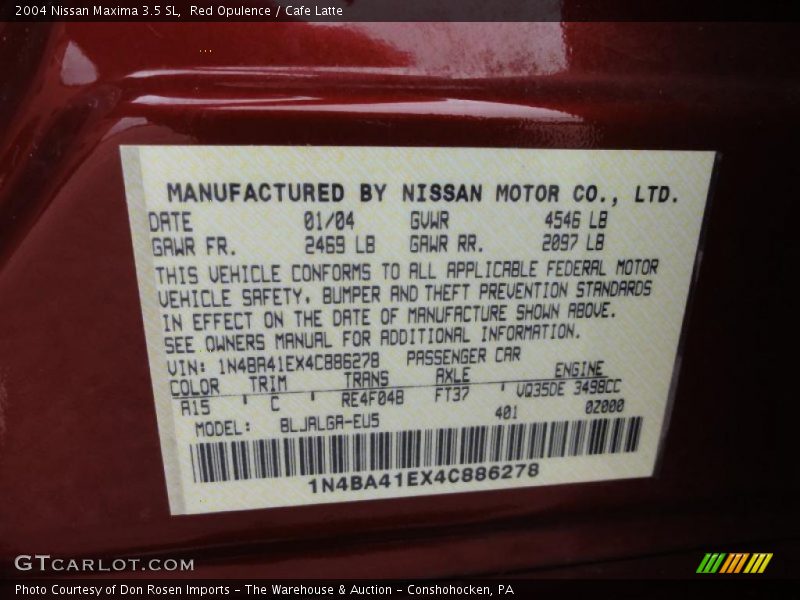 Red Opulence / Cafe Latte 2004 Nissan Maxima 3.5 SL