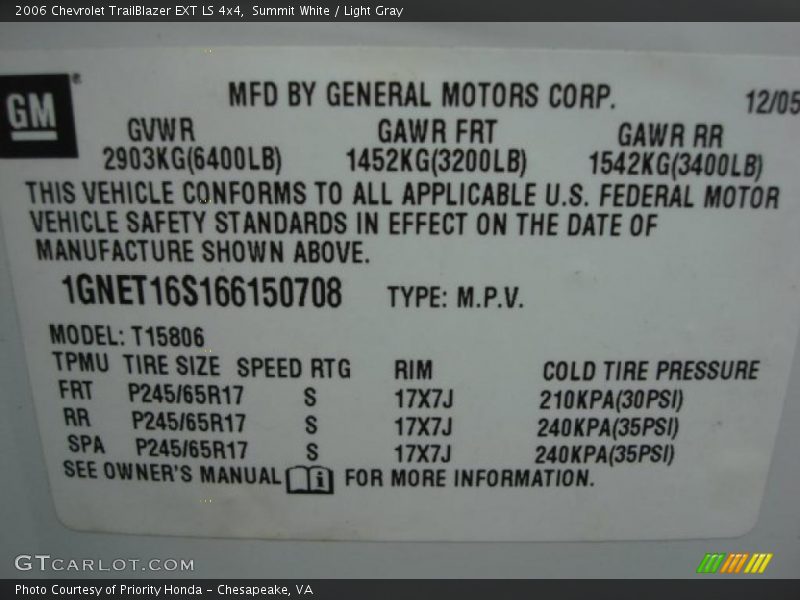 Summit White / Light Gray 2006 Chevrolet TrailBlazer EXT LS 4x4