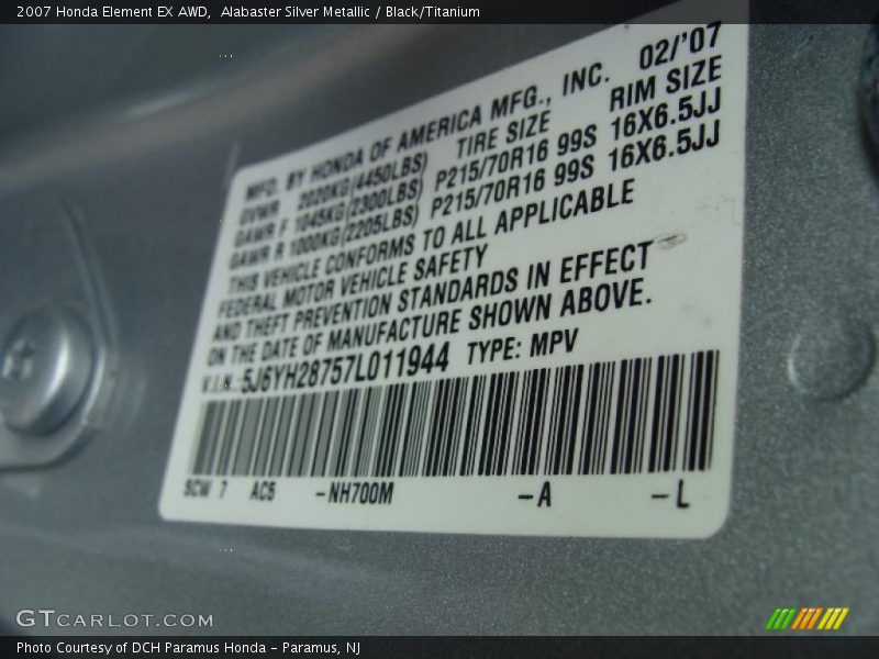 Alabaster Silver Metallic / Black/Titanium 2007 Honda Element EX AWD