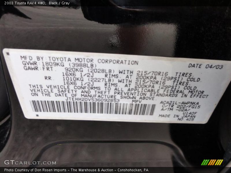 Black / Gray 2003 Toyota RAV4 4WD