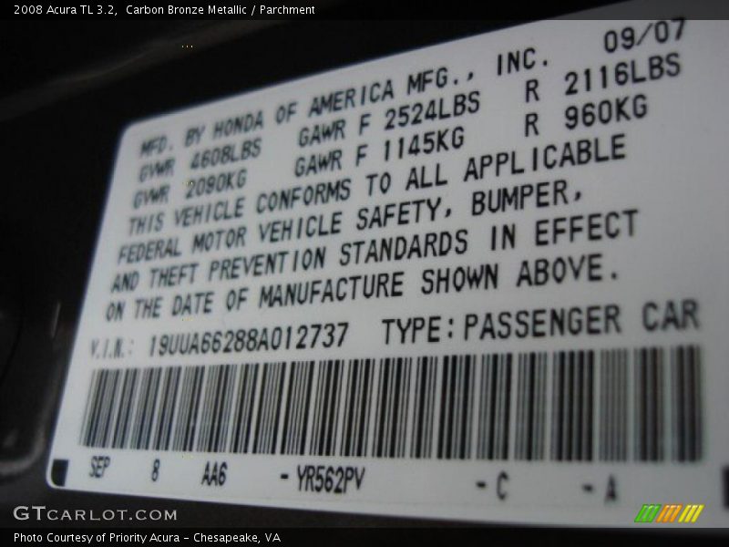 Carbon Bronze Metallic / Parchment 2008 Acura TL 3.2