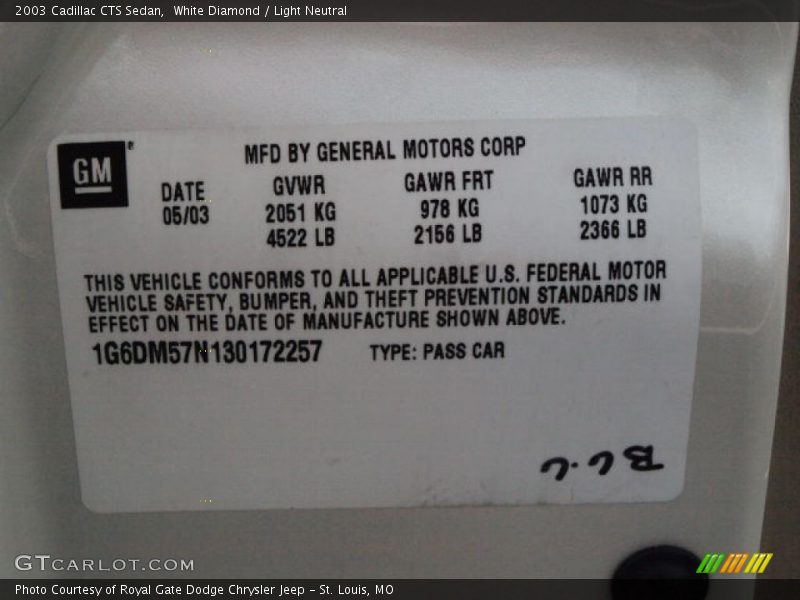 White Diamond / Light Neutral 2003 Cadillac CTS Sedan
