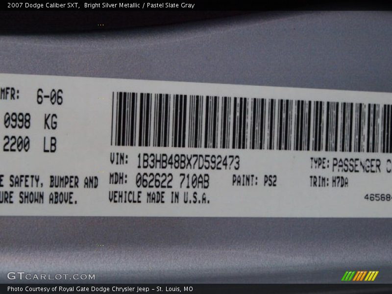 Bright Silver Metallic / Pastel Slate Gray 2007 Dodge Caliber SXT