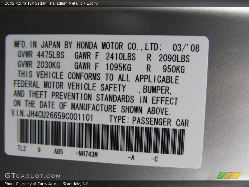 Palladium Metallic / Ebony 2009 Acura TSX Sedan