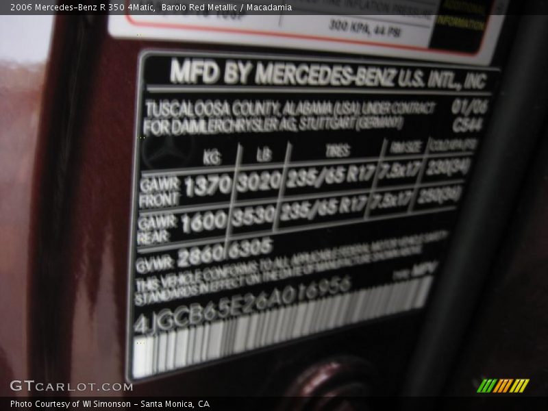 Barolo Red Metallic / Macadamia 2006 Mercedes-Benz R 350 4Matic