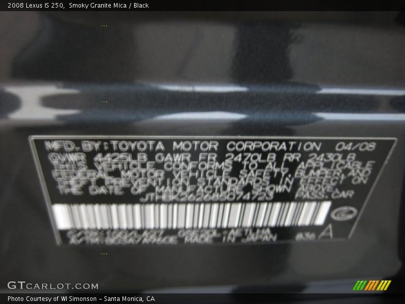 Smoky Granite Mica / Black 2008 Lexus IS 250