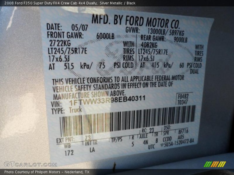 Silver Metallic / Black 2008 Ford F350 Super Duty FX4 Crew Cab 4x4 Dually