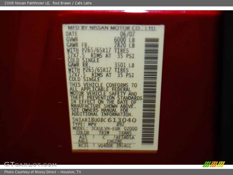 Red Brawn / Cafe Latte 2008 Nissan Pathfinder LE