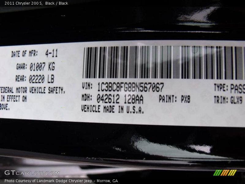 2011 200 S Black Color Code PX8
