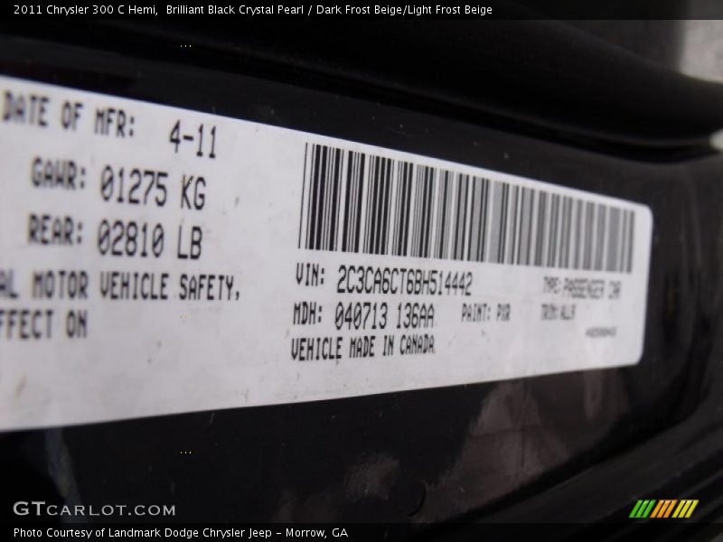 Brilliant Black Crystal Pearl / Dark Frost Beige/Light Frost Beige 2011 Chrysler 300 C Hemi