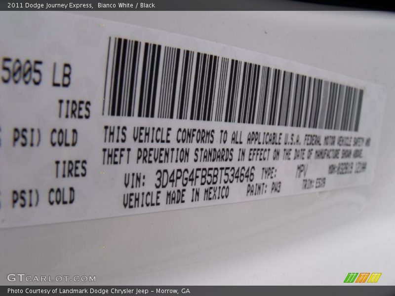 Bianco White / Black 2011 Dodge Journey Express