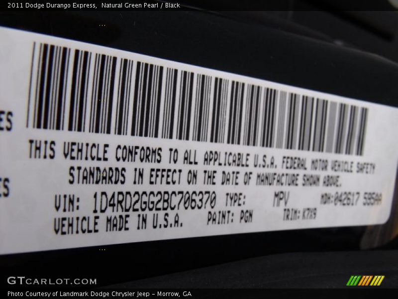Natural Green Pearl / Black 2011 Dodge Durango Express