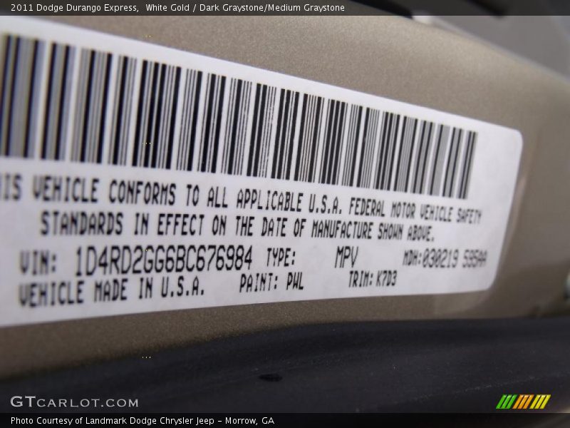 White Gold / Dark Graystone/Medium Graystone 2011 Dodge Durango Express