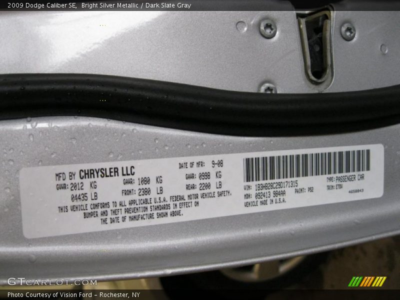 Bright Silver Metallic / Dark Slate Gray 2009 Dodge Caliber SE