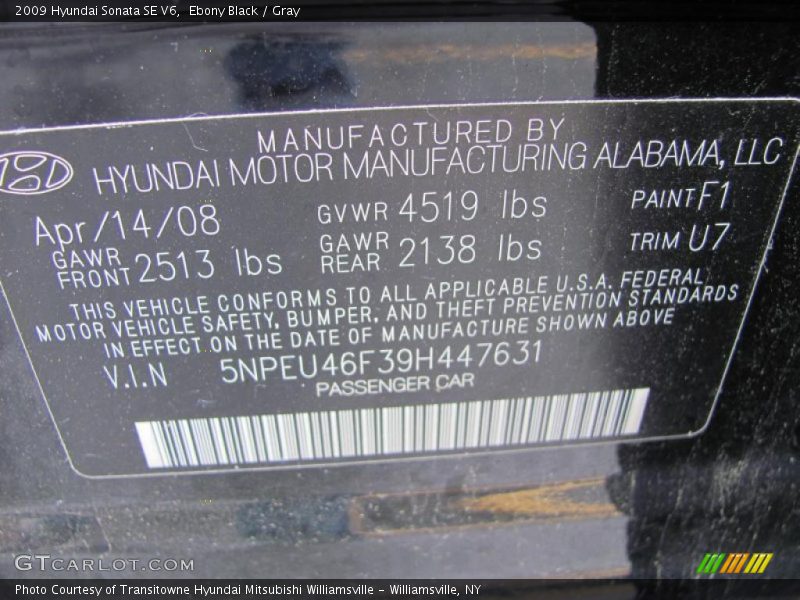 Ebony Black / Gray 2009 Hyundai Sonata SE V6