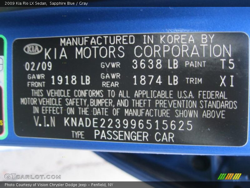 Sapphire Blue / Gray 2009 Kia Rio LX Sedan