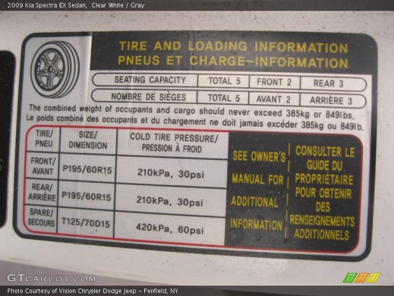 Clear White / Gray 2009 Kia Spectra EX Sedan