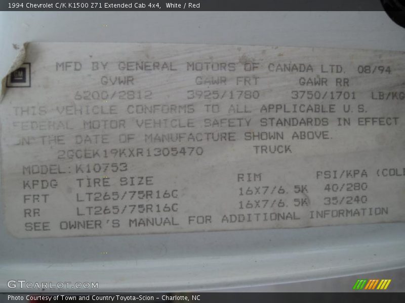White / Red 1994 Chevrolet C/K K1500 Z71 Extended Cab 4x4