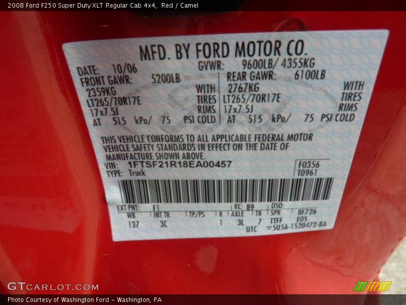Red / Camel 2008 Ford F250 Super Duty XLT Regular Cab 4x4
