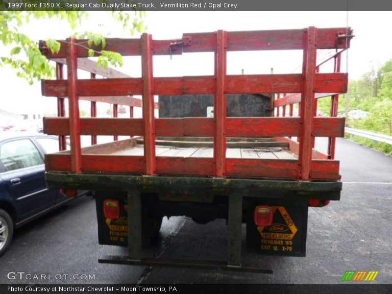 Vermillion Red / Opal Grey 1997 Ford F350 XL Regular Cab Dually Stake Truck