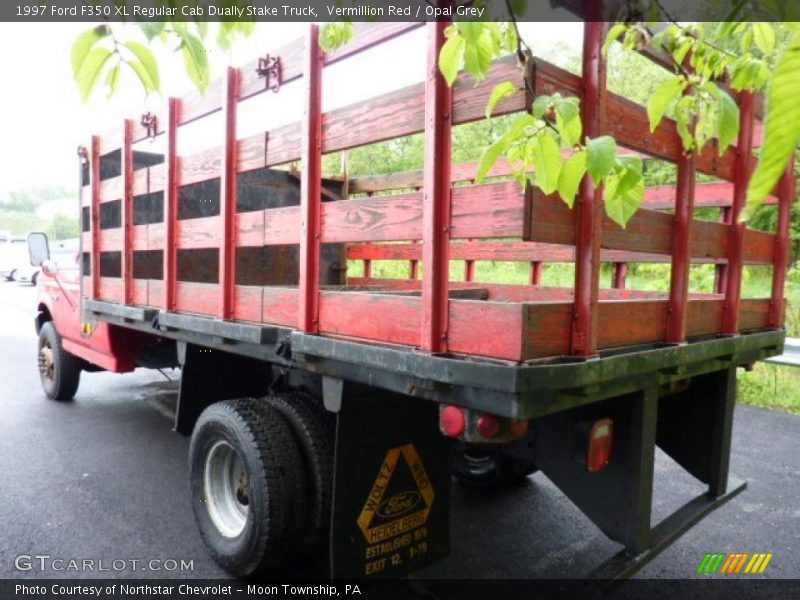 Vermillion Red / Opal Grey 1997 Ford F350 XL Regular Cab Dually Stake Truck