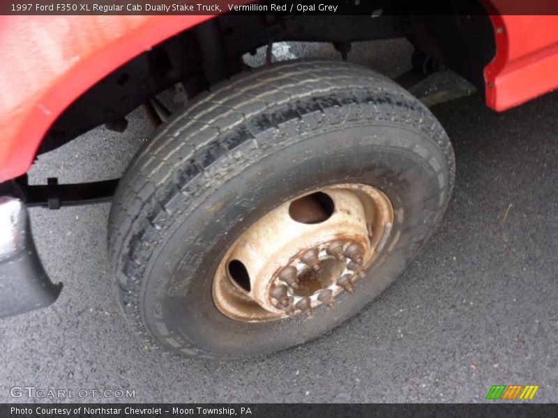 Vermillion Red / Opal Grey 1997 Ford F350 XL Regular Cab Dually Stake Truck