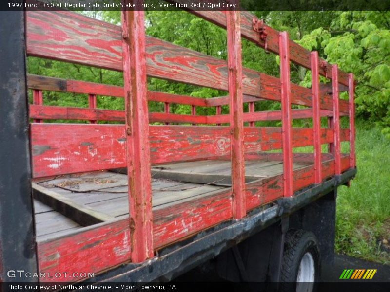 Vermillion Red / Opal Grey 1997 Ford F350 XL Regular Cab Dually Stake Truck