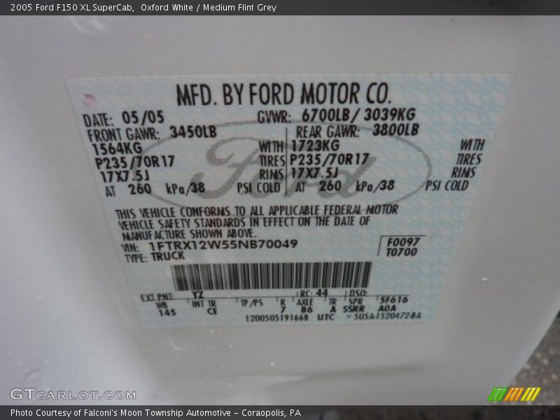 Oxford White / Medium Flint Grey 2005 Ford F150 XL SuperCab