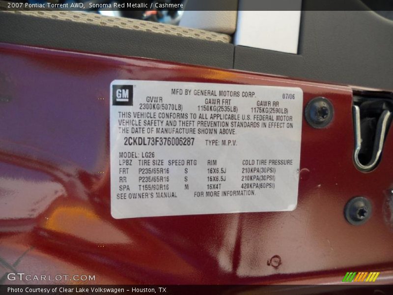 Sonoma Red Metallic / Cashmere 2007 Pontiac Torrent AWD
