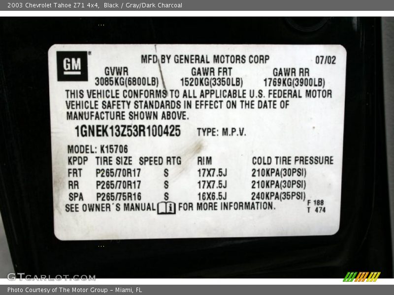 Black / Gray/Dark Charcoal 2003 Chevrolet Tahoe Z71 4x4