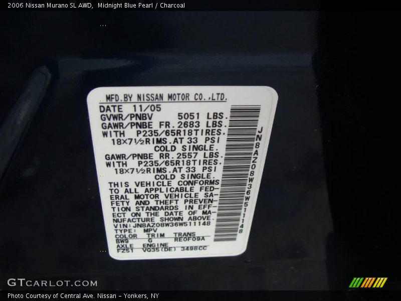 Midnight Blue Pearl / Charcoal 2006 Nissan Murano SL AWD