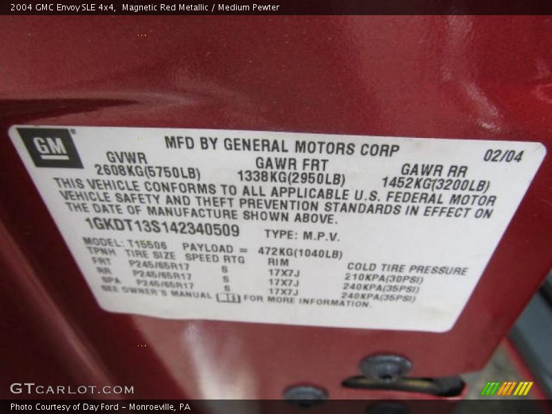 Magnetic Red Metallic / Medium Pewter 2004 GMC Envoy SLE 4x4