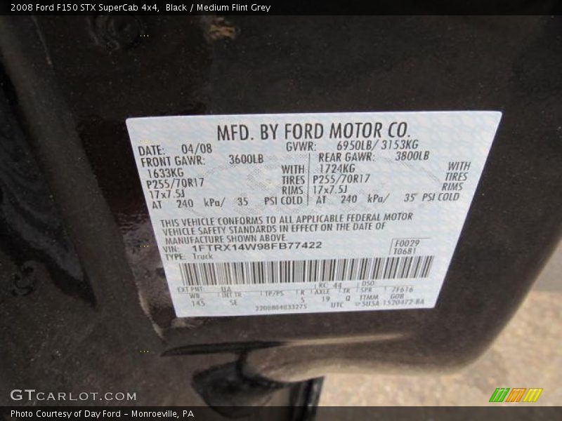 Black / Medium Flint Grey 2008 Ford F150 STX SuperCab 4x4