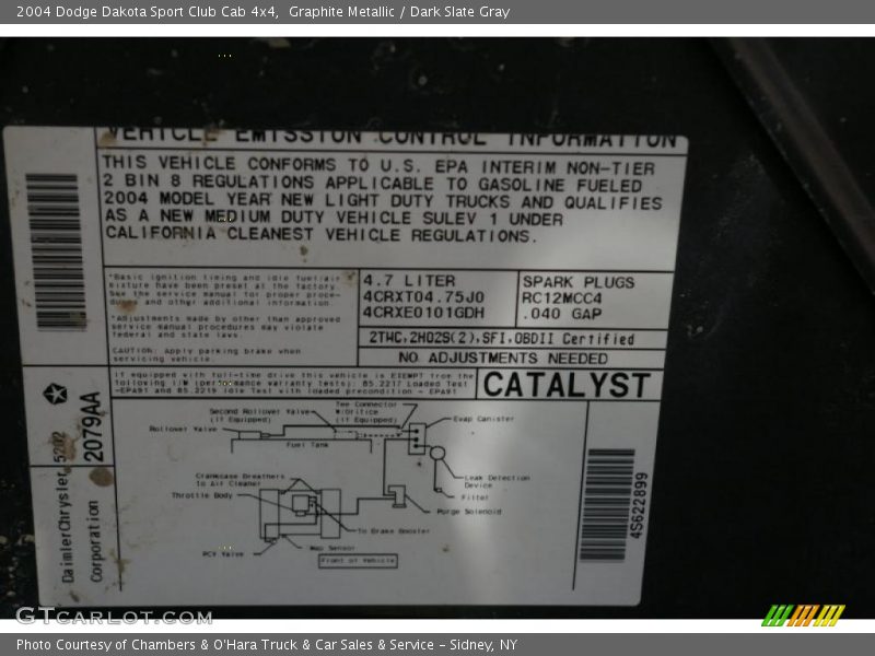 Info Tag of 2004 Dakota Sport Club Cab 4x4