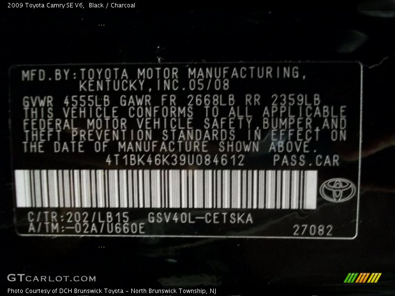 Black / Charcoal 2009 Toyota Camry SE V6