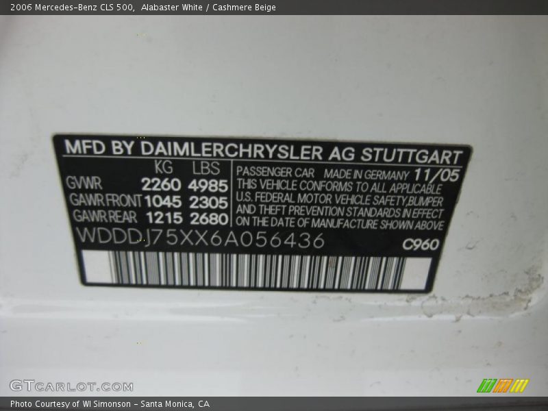 Alabaster White / Cashmere Beige 2006 Mercedes-Benz CLS 500