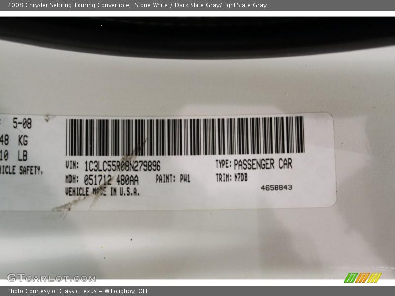 Stone White / Dark Slate Gray/Light Slate Gray 2008 Chrysler Sebring Touring Convertible