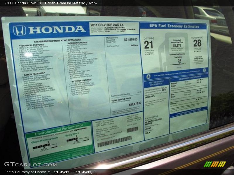  2011 CR-V LX Window Sticker