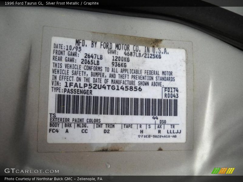 1996 Taurus GL Silver Frost Metallic Color Code TS